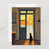 Kat in het Briefkaart van de deuropening (Voorkant / Achterkant)