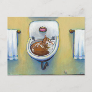 Kat in het gootsteenschilderij, leuk en fijn briefkaart