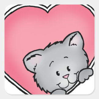 Kat in het hart - Valentijnsdag Gift Vierkante Sticker