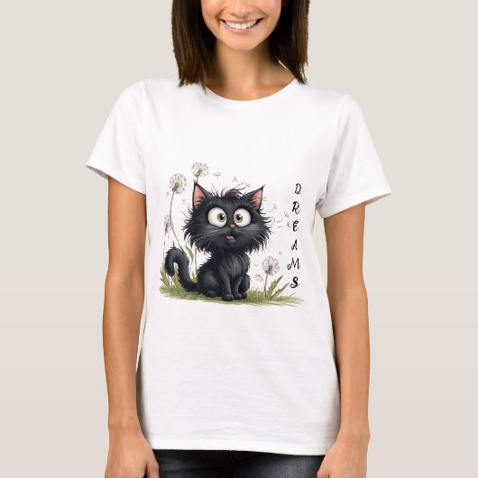 Kat in het land van pluizige paardenbloemen t-shirt (Voorkant)