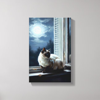 Kat in het maanlicht canvas afdruk