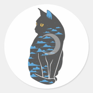 Kat in het nachtsilhouet - Kies achterkleur Ronde Sticker