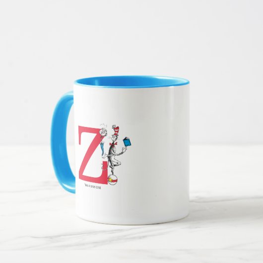 Kat in het Pet Balancing Act Monogram Z Mok (Voorkant links)