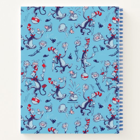 Kat in het Pet | Blauw patroon Notitieboek (Achterkant)