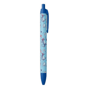 Kat in het Pet   Blauw patroon Zwarte Inkt Pen