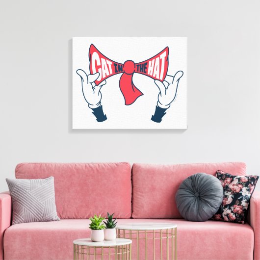Kat in het Pet | Cat Text Bow-Stropdas Canvas Afdruk (Insitu (Woonkamer))