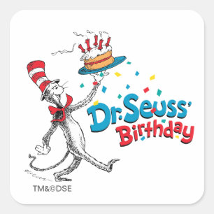 Kat in het Pet   De verjaardag van Dr. Seuss Vierkante Sticker