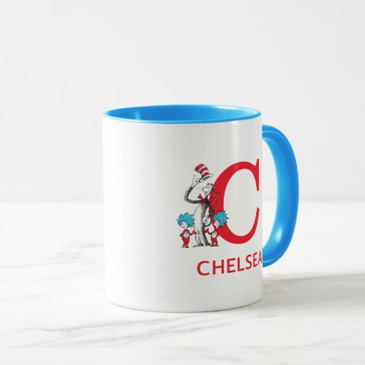 Kat in het Pet, ding een naam & monogram c Mok (Voorkant rechts)