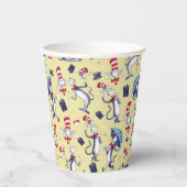 Kat in het Pet | geel patroon Papieren Bekers (Voorkant)