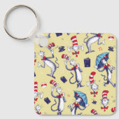 Kat in het Pet | geel patroon Sleutelhanger (Voorkant)