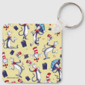 Kat in het Pet | geel patroon Sleutelhanger (Achterkant)