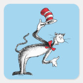 Kat in het Pet neemt een boog Vierkante Sticker (Voorkant)