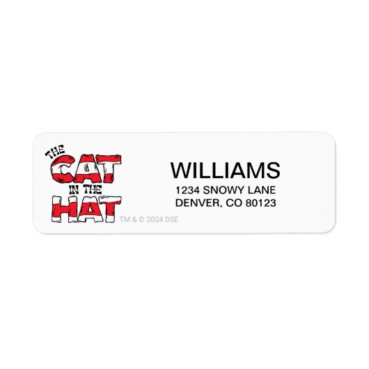 Kat in het Pet | Rood en wit gestreepte tekst Etiket (Voorkant)