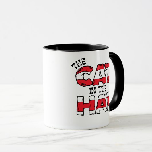 Kat in het Pet | Rood en wit gestreepte tekst Mok (Voorkant rechts)