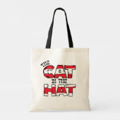 Kat in het Pet | Rood en wit gestreepte tekst Tote Bag (Achterkant)