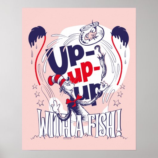 Kat in het Pet | Up-up met een vis Poster (Voorkant)