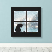 kat in het raam canvas afdruk (Insitu (Houten vloer))