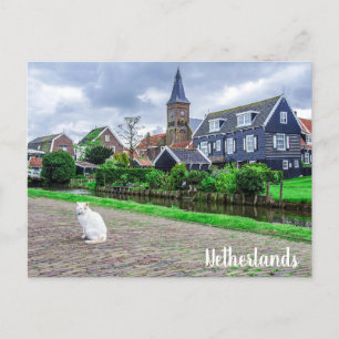 Kat in het traditionele vissersdorp briefkaart