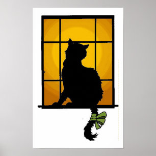 Kat in het venster poster