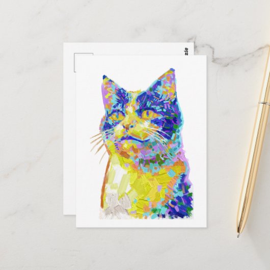 Kat in het zonlicht briefkaart (Voorkant / Achterkant in situ)