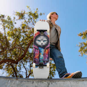 Kat in Hoodie Kleurrijke Graffiti Skateboard