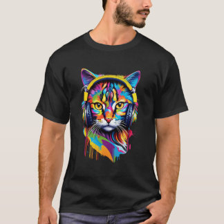 Kat in hoofdtelefoon t-shirt