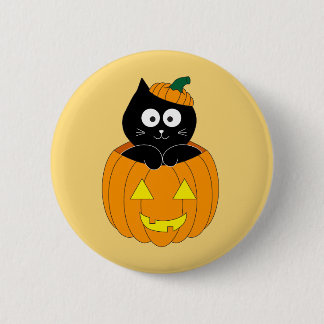 Kat in Jack O'Lantern Halloween Knop Ronde Button 5,7 Cm