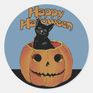 kat in Jack'o'Lantern Ronde Sticker