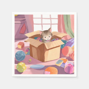 Kat in Kartonnen Doos Kitten Waterverf Kat Servet