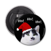 Kat in Kerstmis in Santa Hat Button Flesopener (Voorkant)