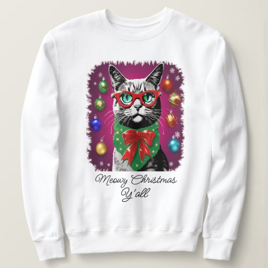 Kat in kerstverlichting, grappige meowy kerst trui (Design voorkant)