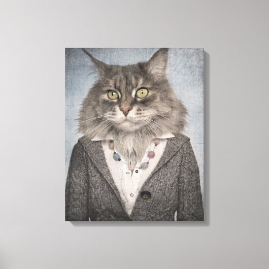 Kat in kleding canvas afdruk (Voorkant)