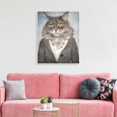 Kat in kleding canvas afdruk (Insitu (Woonkamer))