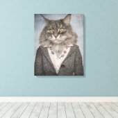 Kat in kleding canvas afdruk (Insitu (Houten vloer))