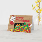 Kat in kous met kerst Kaart (Gele Bloem)