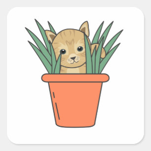 Kat in lakkrakkoppen in Planten Vierkante Sticker