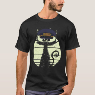Kat in Leider Ingenieur Uniform Kat Treingedrag T-shirt