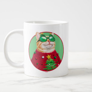 Kat in lelijke kersttrui extra grote beker