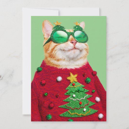 Kat in lelijke kersttrui kaart (Voorkant)