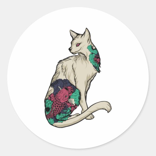 Kat in Lotus Tattoo Ronde Sticker (Voorkant)