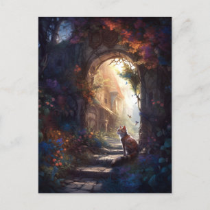Kat in Magical Alley Fantasy Art Briefkaart