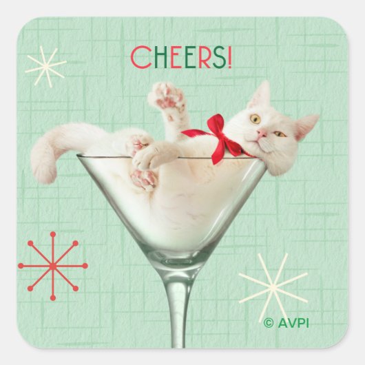 Kat in Martini Glass Vierkante Sticker (Voorkant)
