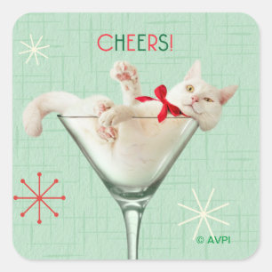 Kat in Martini Glass Vierkante Sticker