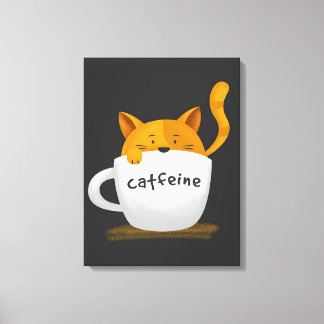 Kat in mok Canvas koffie Afdruk