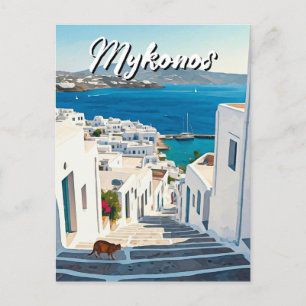 Kat in Mykonos Griekenland Cycladen Reizen Briefkaart