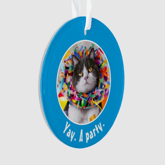 Kat in partijkloon ornament (voorkant)