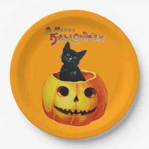 Kat in pompoen Halloween Borden Papieren Bordje