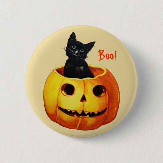 Kat in pompoen Halloween Button (Voorkant)