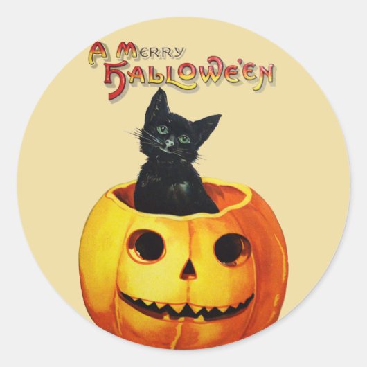Kat in Pompoen  Halloween Stickers (Voorkant)