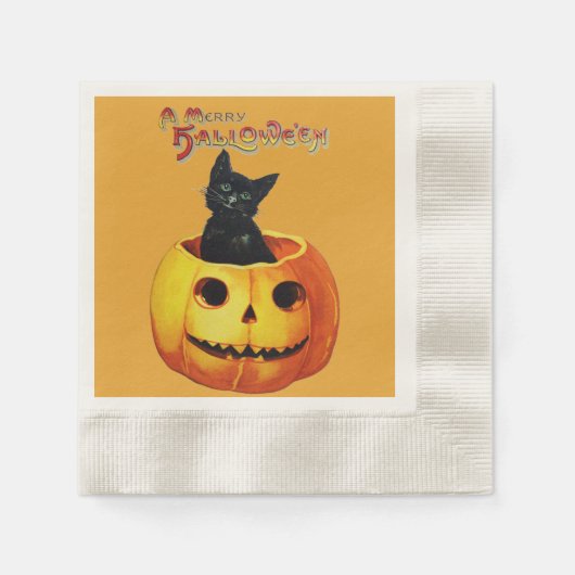 Kat in pompoen papieren servetten (Voorkant)